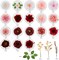 Silk Flowers Dahlia Roses with Stems for Wedding, Bridal Bouquets & Floral Arrangement